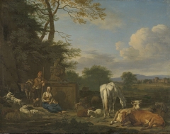 Arcadian Landscape with resting Shepherds and Animals by Adriaen van de Velde