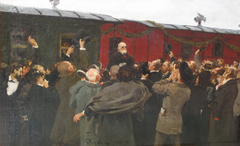 Arrival of Nikolai Ivanovich Pirogov to Moscow in the 50th anniversary of his scientific activities. by Ilya Repin