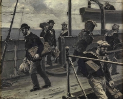 Arrivée des passagers sur le pont d'un navire by Léon Couturier