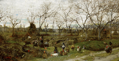 Autumn landscape with turkeys by Luigi Nono