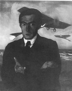 Aviator Elzenberg, with planes in the background by Stanisław Ignacy Witkiewicz