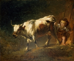 Boy Attempting to Restrain a Cow by a Rope by Jean-Honoré Fragonard