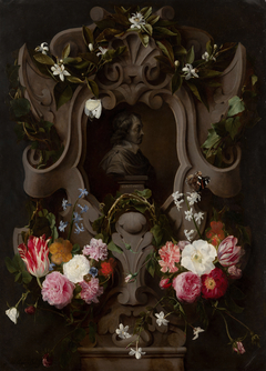 Bust of Constantijn Huygens Surrounded by a Garland of Flowers (1596–1687) by Daniel Seghers