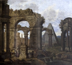 Capriccio of Antique Ruins with a Pyramid by Pietro Paltronieri