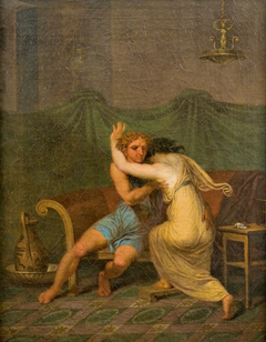 Catullus and Lesbia, who in his arms seek solace for the death of her sparrow by Nicolai Abildgaard