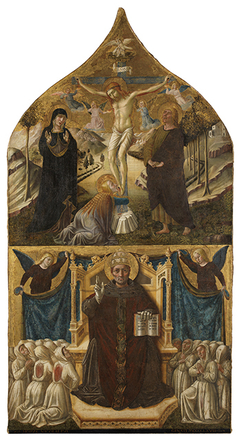 Christus am Kreuz mit Maria, Johannes und Magdalena, darunter der Heilige Gregor by Niccolò di Liberatore