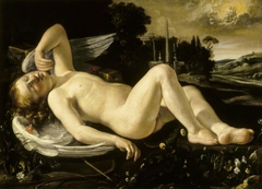 Cupid asleep approached by Venus in her Chariot by Orazio Riminaldi