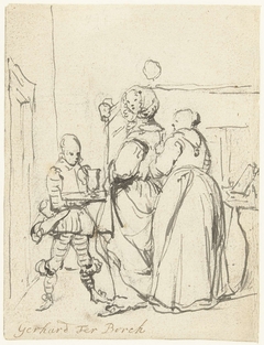 Dame bezig met haar toilet by Gerard ter Borch II