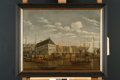 De jachthaven bij de Stadsherberg gezien in zuidwestelijke richting by Abraham Storck