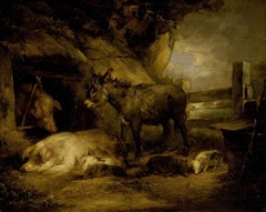 Donkey and pigs by George Morland