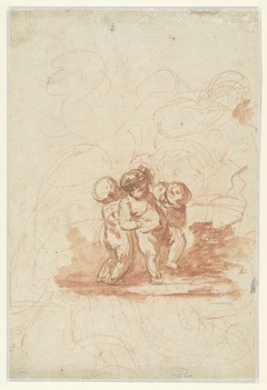 Drie putti in een landschap by Unknown Artist