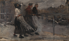 Drie vrouwen op een brug by George Hendrik Breitner