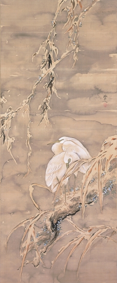 Egrets in Snow by Tsubaki Chinzan