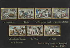 Esquisse pour la mairie de Clichy : Allégories de la vie du citoyen (dessus de porte de la salle des mariages) by Oscar-Pierre Mathieu