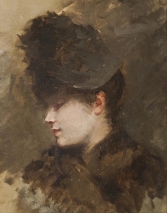 Female head in profile with a little hat by Giuseppe De Nittis