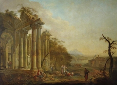 Figures before Ruins with a Statue of Hercules by Jean-Baptiste Claudot