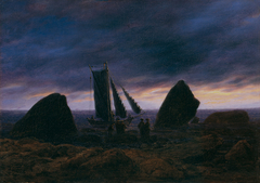 Fishing boat between two rocks on the beach of the Baltic Sea by Caspar David Friedrich