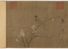 Five-colored parakeet on a blossoming apricot tree by Emperor Huizong of Song