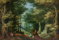 Forest landscape with deer hunt by Jan Brueghel the Elder