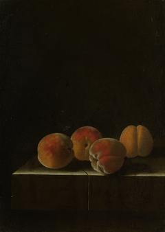 Four Apricots on a Stone Plinth by Adriaen Coorte