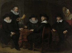 Four Governors of the Arquebusiers Civic Guard, Amsterdam, 1642 (Officers and other Marksmen of the XVIII District in Amsterdam under the Command of Captain Albert Bas and Lieutenant Lucas Conyn) by Govert Flinck