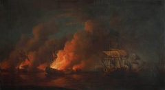 French fireships attacking the English fleet off Quebec, 28 June 1759 by Samuel Scott