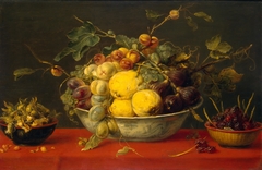 Fruit in a Bowl on a Red Cloth by Frans Snyders