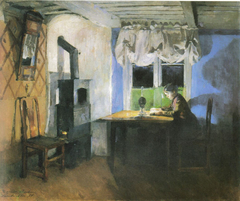 Homework by Lamp Light by Harriet Backer