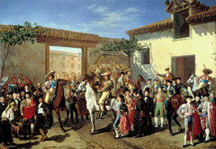 Horses in a Courtyard by the Bullring before the Bullfight, Madrid (detail) by Manuel Castellano