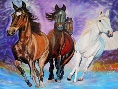 "Horses in Motion", oil on linen, 100 x 80 cm by Martha De Cunha