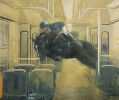 Jump across the tram - oil on canvas - 160x190 cm. by Nicola Pucci