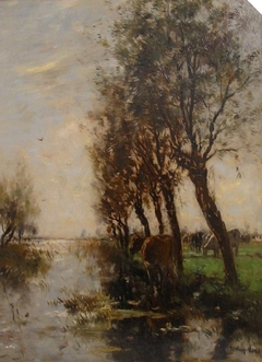 Landschap met sloot en vee by Willem Maris