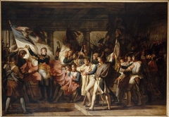 Le maréchal Ney remet aux soldats du 76e régiment de ligne leurs drapeaux retrouvés dans l'Arsenal d'Insbruck.7 Novembre 1805 by Charles Meynier