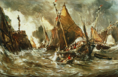 Matelots sortant du port de Saint-Valéry by Eugène Isabey