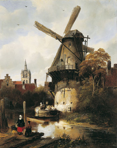 Mill with sight of Delft by Anthonie Waldorp