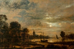 Moonlight and River Scene by Aert van der Neer