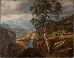 Mountain Landscape with a Birch Tree by Johan Christian Dahl