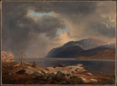 Norsk fjordlandskap med regnbue by Andreas Achenbach