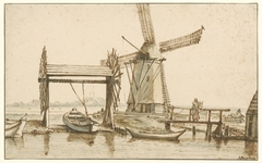 Overhaal en een molen buiten Amsterdam by Anthonie van Borssom