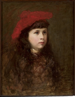 Portrait of a girl in a red beret by Maurycy Trębacz