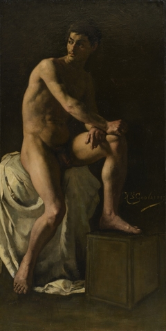 Portret van een zittende naakte man by Henri Goovaerts