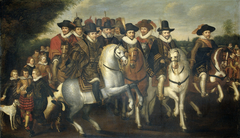 Prince Maurits accompanied by his two brothers, Frederick V, Elector of the Palatinate, and some counts of Nassau on horseback by Adriaen van de Venne