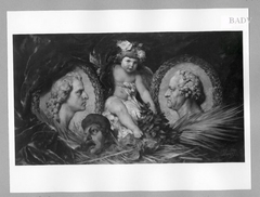 Putto between two reliefs of Schiller and Goethe by Friedrich August von Kaulbach