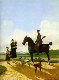 Reiter und Bäuerin mit Kindern am Tegernsee by Wilhelm von Kobell