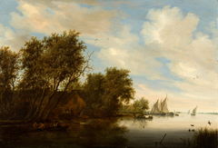 River View with a Man Hunting Ducks by Salomon van Ruysdael