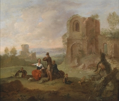 Ruin Landscape with Resting Travellers by Franz de Paula Ferg