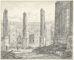 Ruïne van de op 18 september 1822 verbrande Nieuwe Luthersche Kerk te Amsterdam, van de buitendeur naar binnen te zien by Gerrit Lamberts