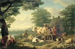 Rustic Scene with Woman Milking by Jan van Gool