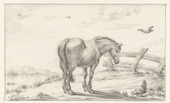 Staand paard bij kip met kuikens by Jean Bernard