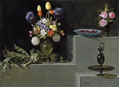 Still life with Artichokes, Flowers and glass Vessels by Juan van der Hamen